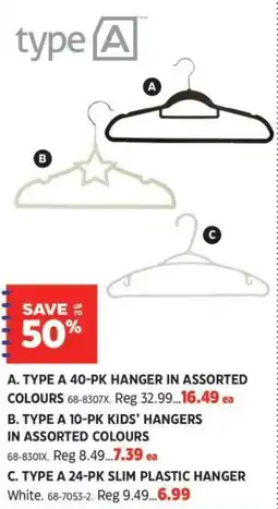 Canadian Tire Type A hanger in assorted colours offer