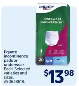 Walmart Equate incontinence pads or underwear offer