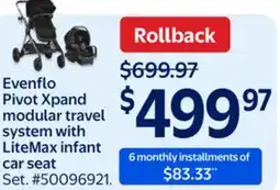 Walmart Evenflo Pivot Xpand modular travel system with LiteMax infant car seat offer