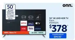 Walmart onn. 50 4K UHD HDR TV offer