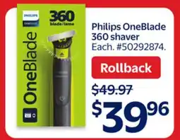 Walmart Philips OneBlade 360 Shaver offer