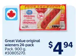 Walmart Great Value original wieners 24-pack offer