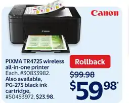 Walmart Canon PIXMA TR4725 wireless If all-in-one printer offer