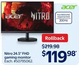 Walmart Acer Nitro 24.5 FHD gaming monitor offer