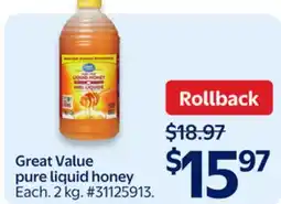 Walmart Great Value pure liquid honey offer
