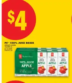 No Frills PC 100% JUICE BOXES, 10x200 mL offer