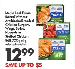 Longo's Prime Raised Without Antibiotics Breaded Chicken Burgers, Wings, Strips, Nuggets or Stuffed Chicken offer