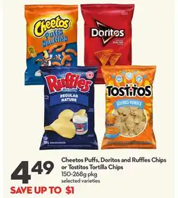 Longo's Cheetos Puffs, Doritos and Ruffles Chips or Tostitos Tortilla Chips offer