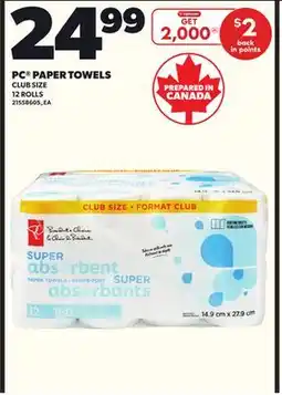 Loblaws PC PAPER TOWELS, 12 ROLLS offer