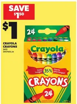 Loblaws CRAYOLA CRAYONS, 24'S offer