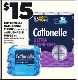 Loblaws COTTONELLE BATHROOM TISSUE, 12=48 ROLLS OR FLUSHABLE WIPES, 4'S offer