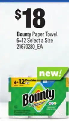 Loblaws BOUNTY PAPER TOWEL, 6=12 Select a Size offer