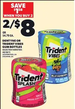 Loblaws DENTYNE OR TRIDENT VIBES GUM BOTTLES, 40/60'S offer