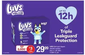 Loblaws LUVS GIANT PACK DIAPERS, SIZE 3-7, 88-168'S offer