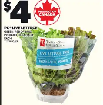 Loblaws PC LIVE LETTUCE offer