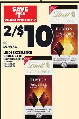 Loblaws LINDT EXCELLENCE CHOCOLATE offer