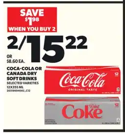Loblaws COCA-COLA OR CANADA DRY SOFT DRINKS, 12X355 ML offer