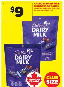 Real Canadian Superstore CADBURY DAIRY MILK MINI BARS OR CANDY, 324-380 G offer