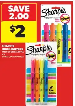 Real Canadian Superstore SHARPIE HIGHLIGHTERS TANK OR CHISEL STYLE 4' S offer