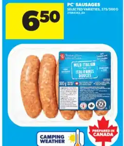 Real Canadian Superstore PC SAUSAGES, 375/500 G offer