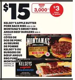 Independent Grocer KELSEY'S APPLE BUTTER PORK BACK RIBS 600 G OR MONTANA'S SMOKY BBQ ANGUS BEEF BURGERS offer