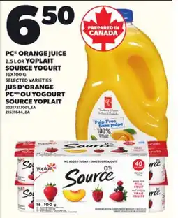 Independent Grocer PC ORANGE JUICE, 2.5 L OR YOPLAIT SOURCE YOGURT, 16X100 G offer