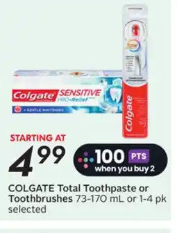 Sobeys COLGATE Total Toothpaste or Toothbrushes offer