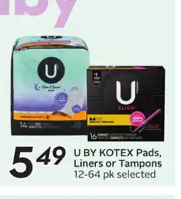 Sobeys U BY KOTEX Pads, Liners or Tampons offer