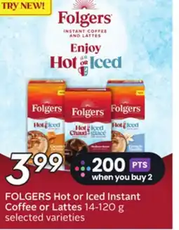 Sobeys FOLGERS Hot or Iced Instant Coffee or Lattes offer