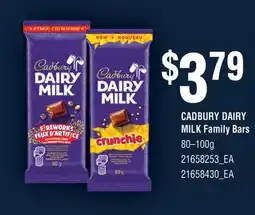 Fortinos CADBURY DAIRY MILK FAMILY BARS, 80-100G offer
