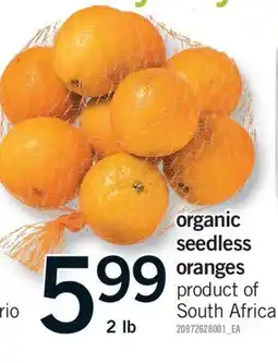 Fortinos ORGANIC SEEDLESS ORANGES, 2 LB offer