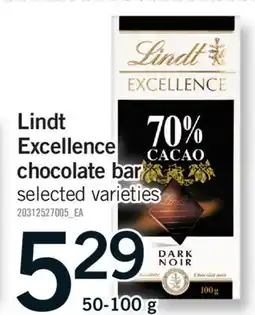 Fortinos LINDT EXCELLENCE CHOCOLATE BAR, 50-100 G offer