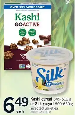 Fortinos KASHI CEREAL, 349-510 G OR SILK YOGURT, 500-650 G offer