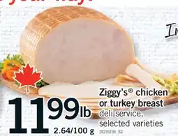 Fortinos ZIGGY'S CHICKEN OR TURKEY BREAST, 2.64/100 G offer