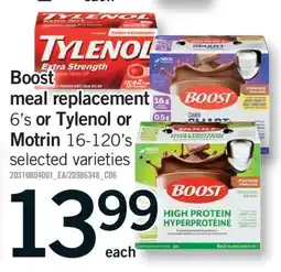 Fortinos BOOST MEAL REPLACEMENT, 6'S OR TYLENOL OR MOTRIN, 16-120'S offer