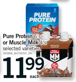 Fortinos PURE PROTEIN, 6'S OR MUSCLE MILK, 4'S offer