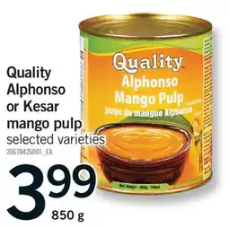 Fortinos QUALITY ALPHONSO OR KESAR MANGO PULP, 850 G offer