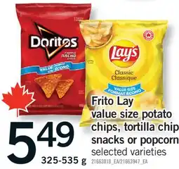 Fortinos FRITO LAY VALUE SIZE POTATO CHIPS, TORTILLA CHIP SNACKS OR POPCORN, 325-535 G offer