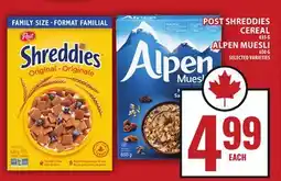 Food Basics POST SHREDDIES CEREAL OR ALPEN MUESLI offer