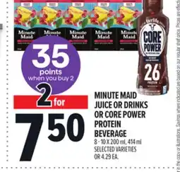 Metro MINUTE MAID JUICE OR DRINKS OR CORE POWER PROTEIN BEVERAGE offer