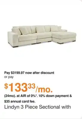 Ashley Furniture Lindyn 3 Piece Sectional with Chaise in Ivory, Fabric by Ashley offer
