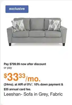 Ashley Furniture Leeshan- Sofa in Grey, Fabric by Ashley offer