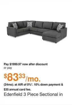 Ashley Furniture Edenfield 3 Piece Sectional in Charcoal, Fabric by Ashley offer