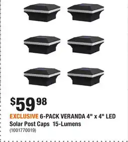 Home Depot EXCLUSIVE 6-PACK VERANDA 4 x 4 LED Solar Post Caps 15-Lumens offer