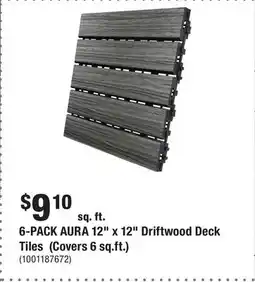 Home Depot 6-PACK AURA 12 x 12 Driftwood Deck Tiles (Covers 6 sq.ft.) offer