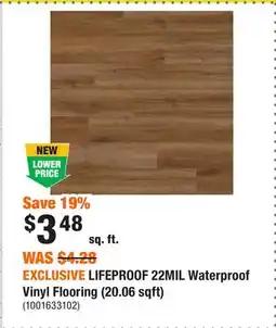 Home Depot EXCLUSIVE LIFEPROOF 22MIL Waterproof Vinyl Flooring (20.06 sqft) offer