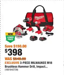 Home Depot EXCLUSIVE 3-PIECE MILWAUKEE M18 Brushless Hammer Drill, Impact offer
