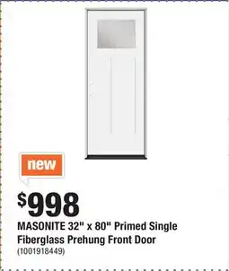 Home Depot MASONITE 32 x 80 Primed Single Fiberglass Prehung Front Door offer