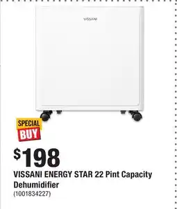 Home Depot VISSANI ENERGY STAR 22 Pint Capacity Dehumidifier offer