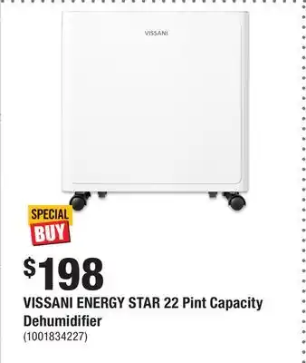 Home Depot VISSANI ENERGY STAR 22 Pint Capacity Dehumidifier offer